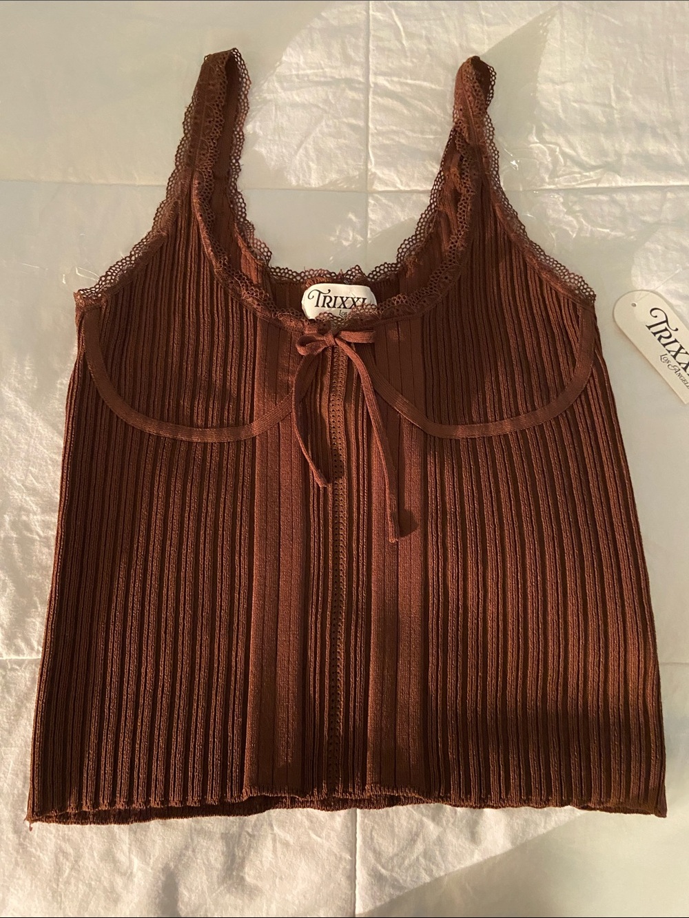 🤎Ribbed Lace-Trim Brown Tank Top🤎